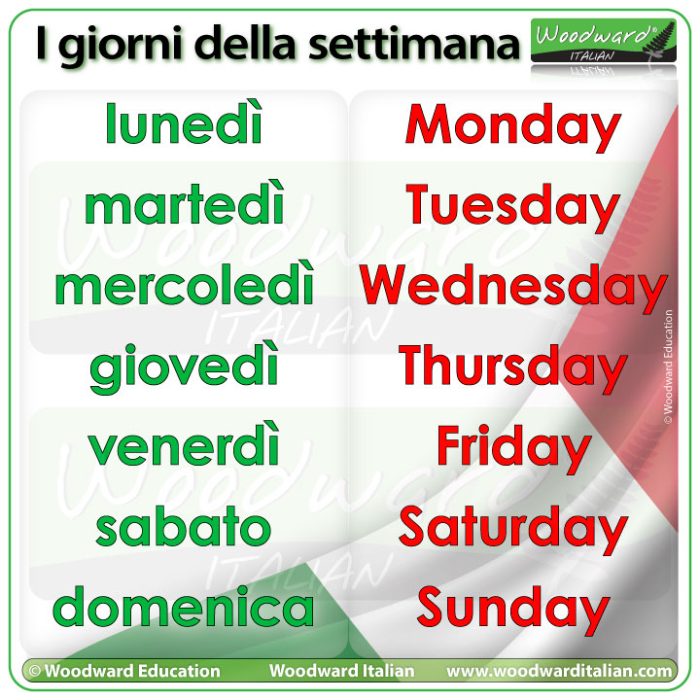 Days of the Week in Italian Woodward Italian