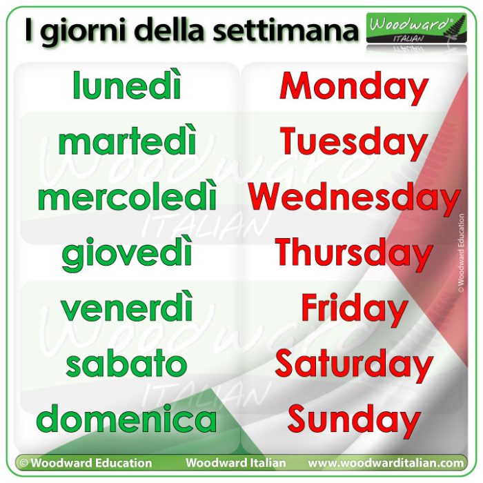  Days Of The Week In Italian Woodward Italian